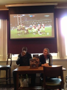 Our view of the big screen in the Lamb & Lion - why do people choose to sit UNDER the big screen??