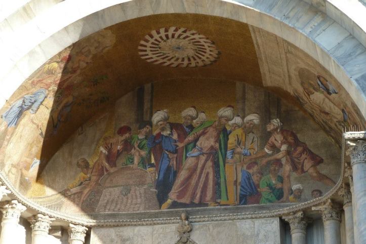 A close up of the mosaics on the exterior of the basilica